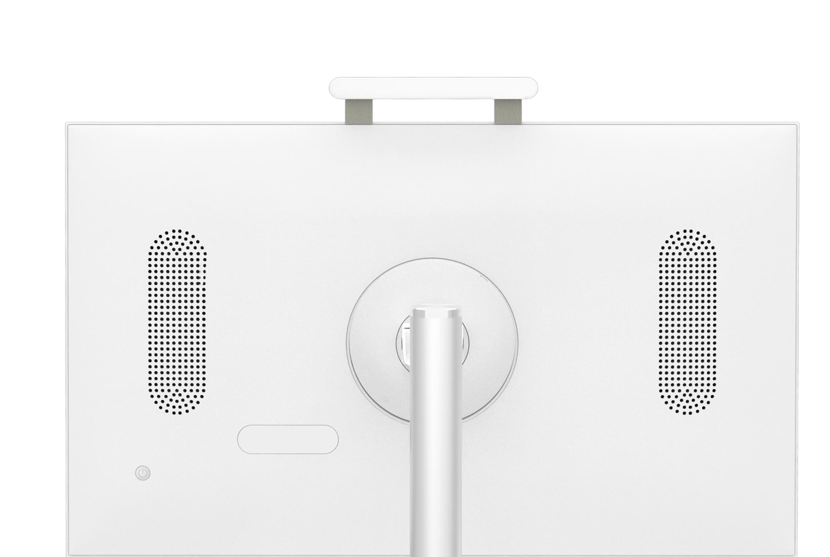 Portable TV 32" rear view showing the carrying handle, built-in loudspeakers and simple controls