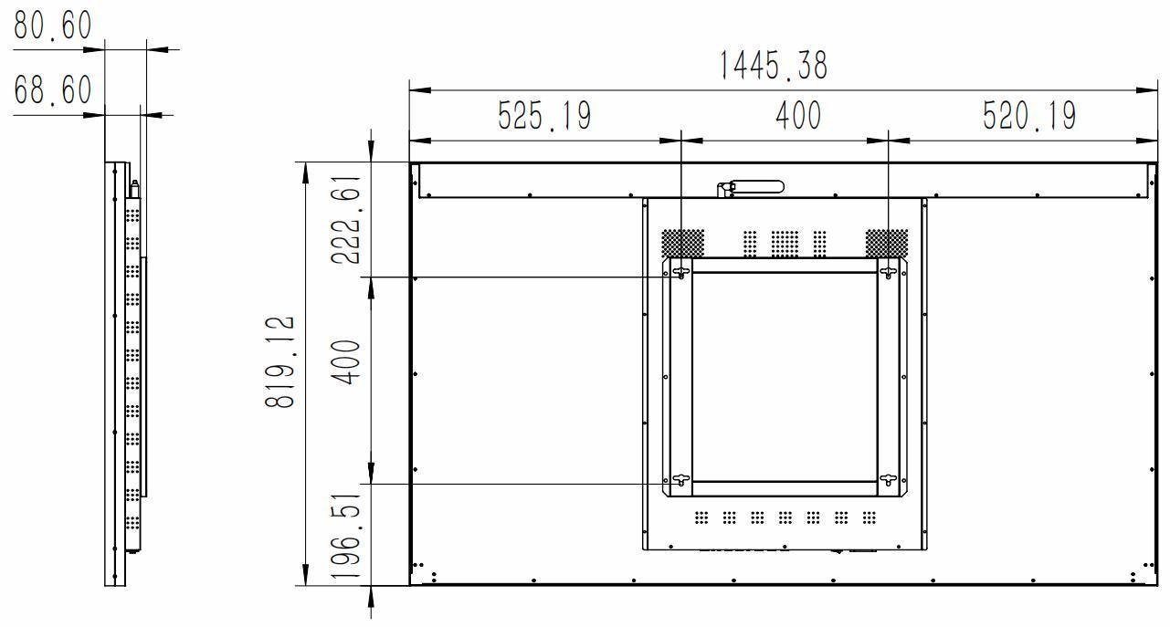JM-BG6503 rear and side dimensional drawing